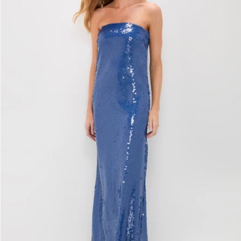 Tuckernuck Strapless Sequin Column Gown in Blue